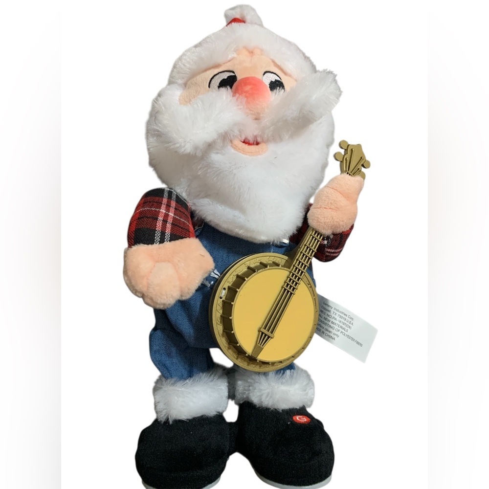 Gemmy Musical Animated Banjo Santa Plush Toy Plays We Wish You a Merry Christmas